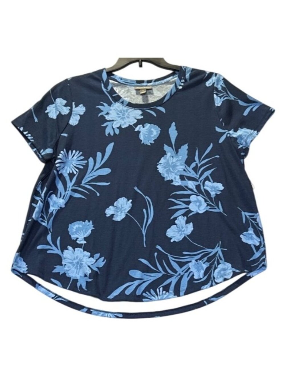 Style & Co Womens Size 1X Blue Floral Short Sleeve Scoop Neck Tee Top